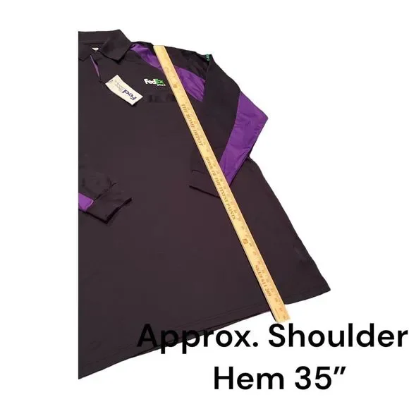 FedEx Mens Polo Stan Herman Size Large Navy Purple Green Long Sleeve Logo - Picture 10 of 11